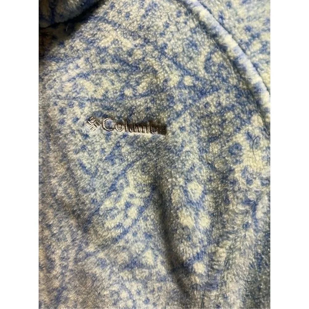 Columbia Girls Full Zip Blue Patterned Fleece Jacket Youth Size Medium 10/12